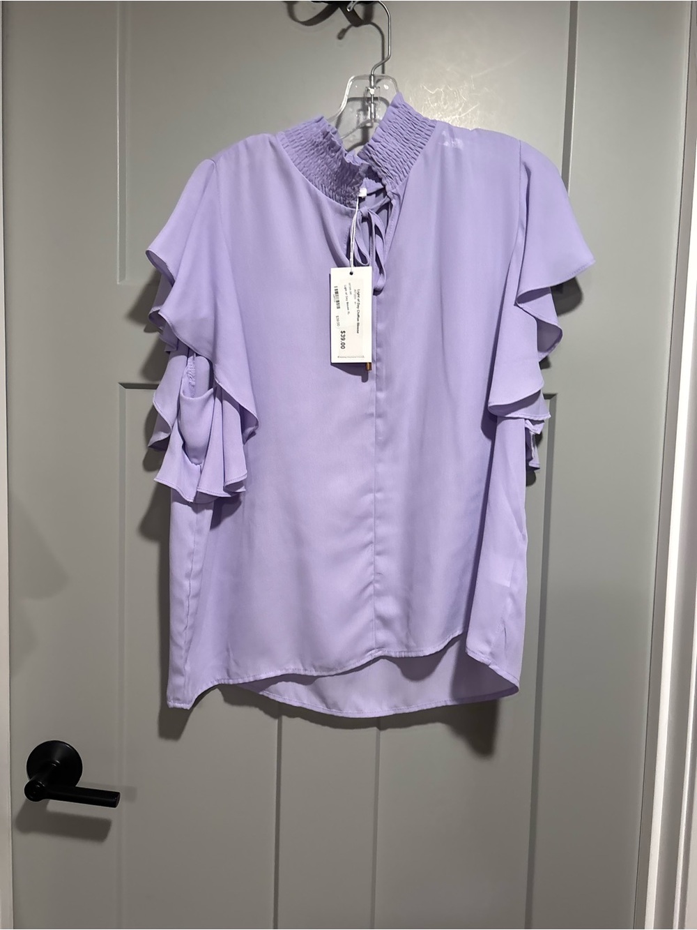 Lavender Ruffle Sleeve Women's Top with Smocked Neck